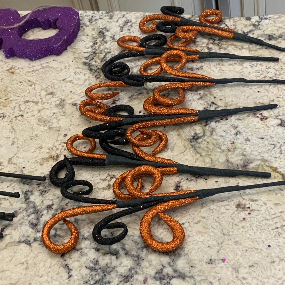 Orange and Black Glitter Swirl Picks 11” long